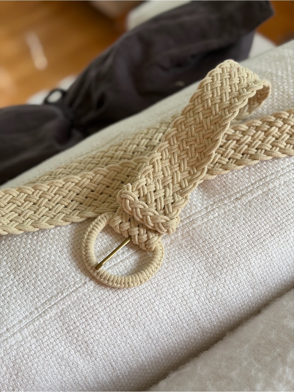Woven Rope Circle-Buckle Belt in Natural